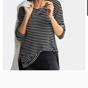 CAbi Black and White Asymmetrical 3/4 Sleeve Tunic